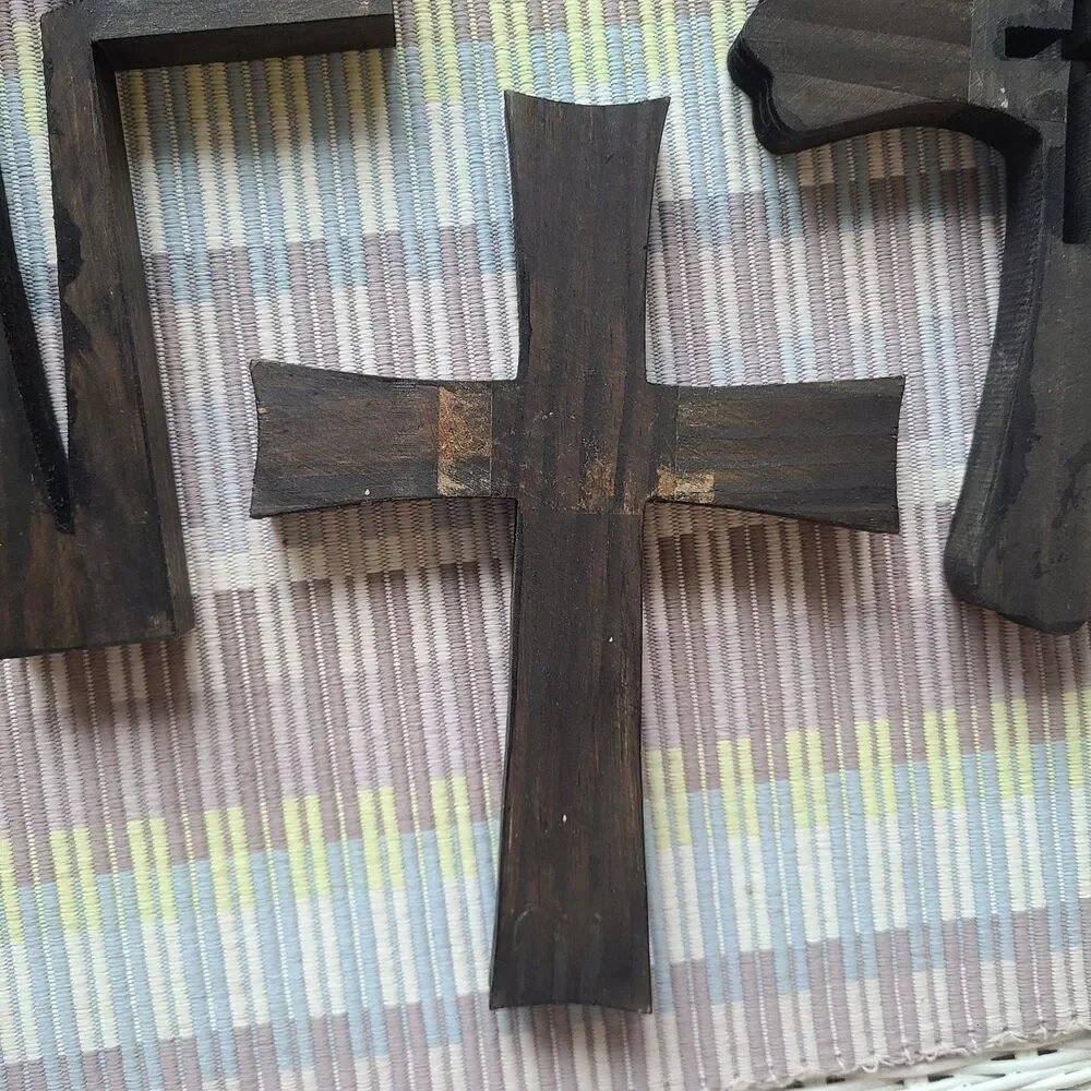 Vintage Rustic Dark Wood Wall Crosses – Set of 4 Handmade Decorative Crosses